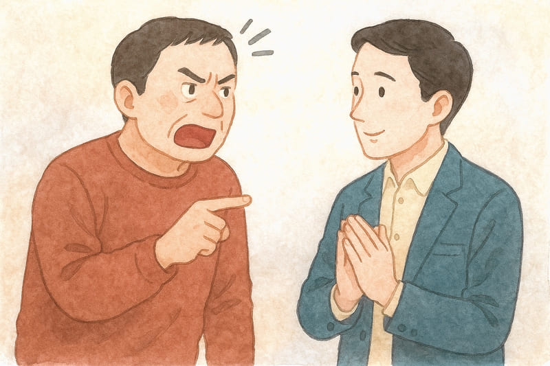 クレーマーと、相手に尊敬を持って話す男性