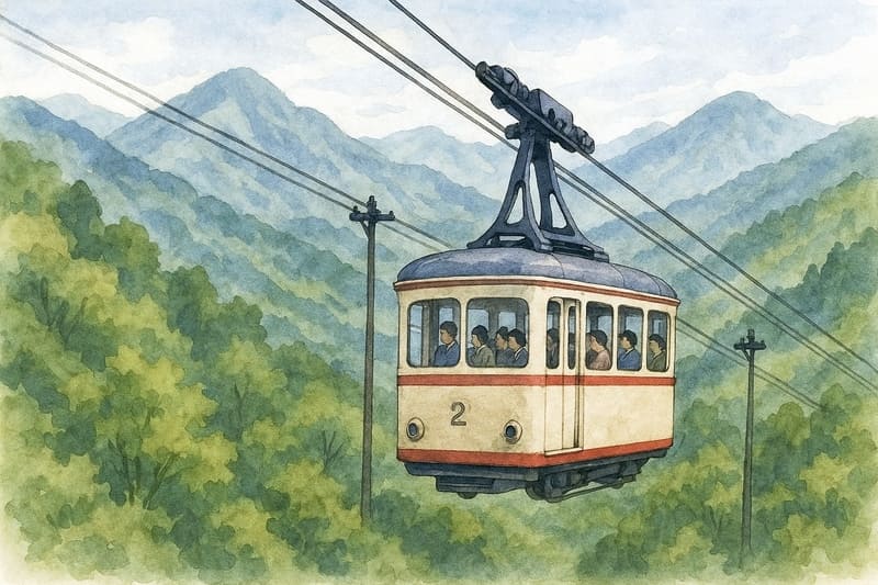 山並みの中のケーブルカー