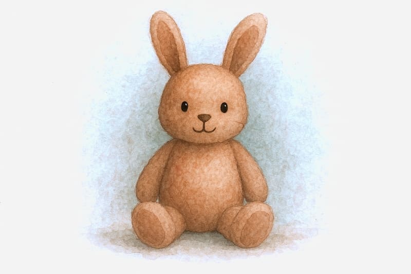 赤い人が持っている兔のぬいぐるみ
