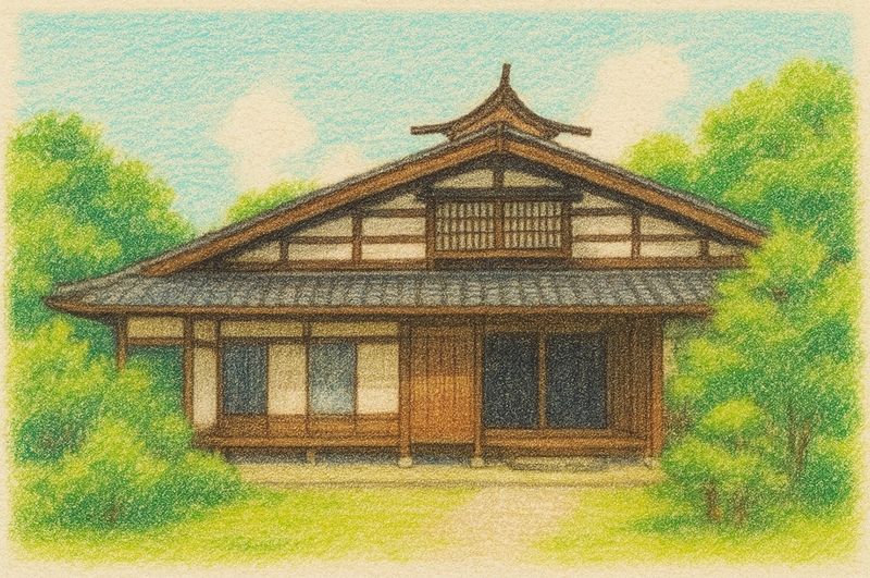 古民家久喜家のイメージ。夏、本棟造。