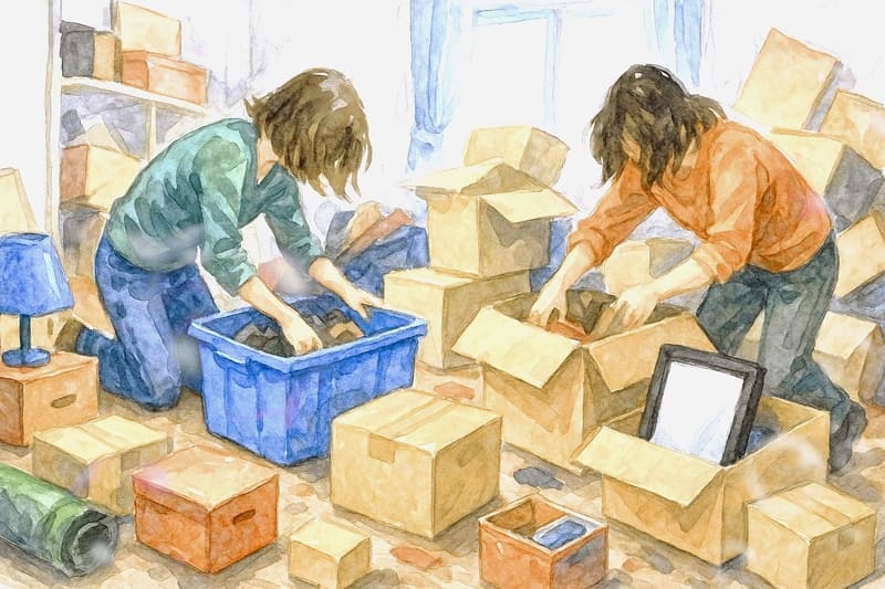 遺品を処分する女性二人