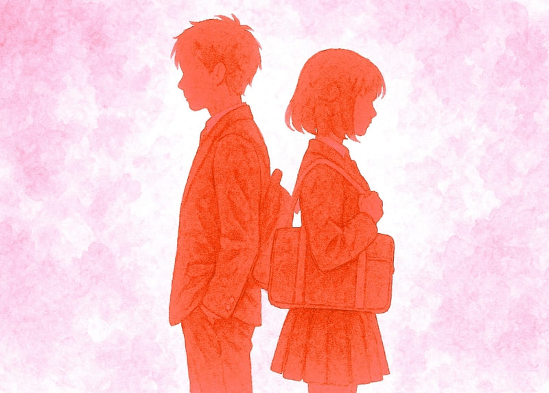 入れ替わった男女のシルエット