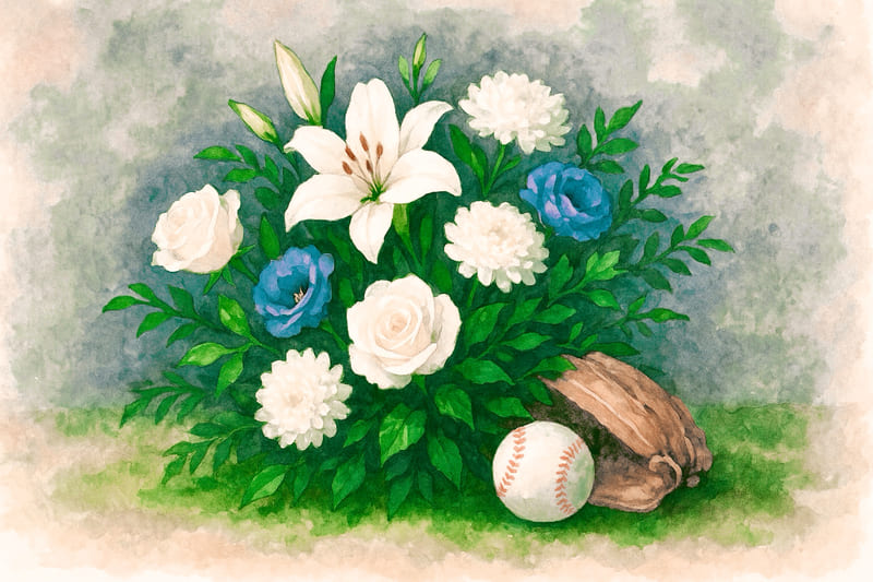 献花とボールとグローブ