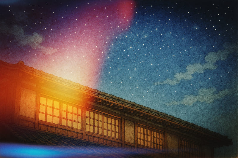 夜の島田宿の屋根