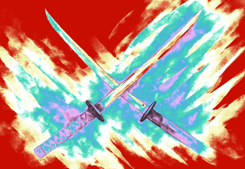 二つの交錯する刀