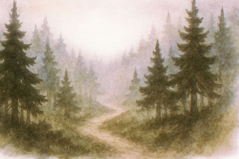 伊賀の山道・杉林のシルエット