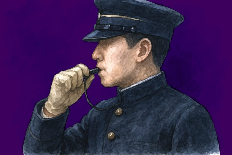 警笛を吹く警察官