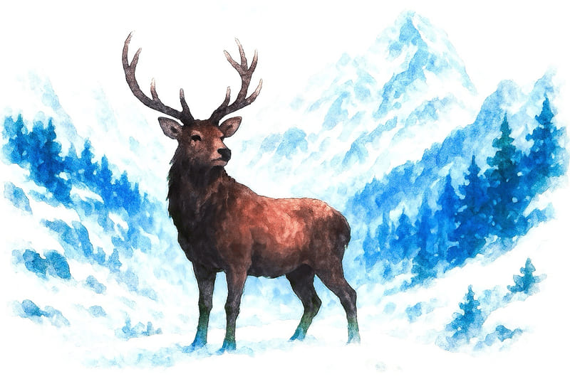 アイヌの雪山の鹿