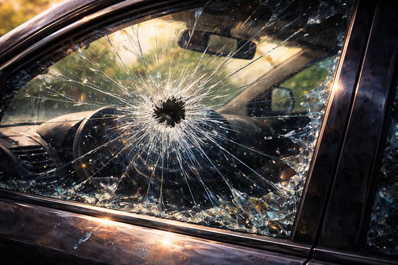 割れた車の窓ガラス