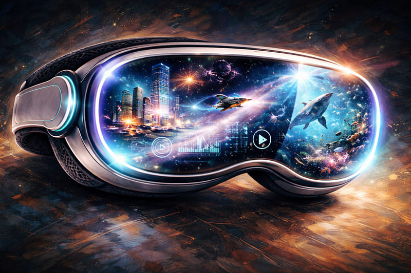 中に映像が流れるAIゴーグルのイメージイラスト