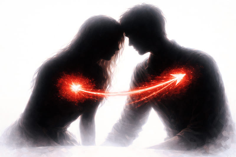 小石の視界。恋をしている人物に赤い矢印が見える