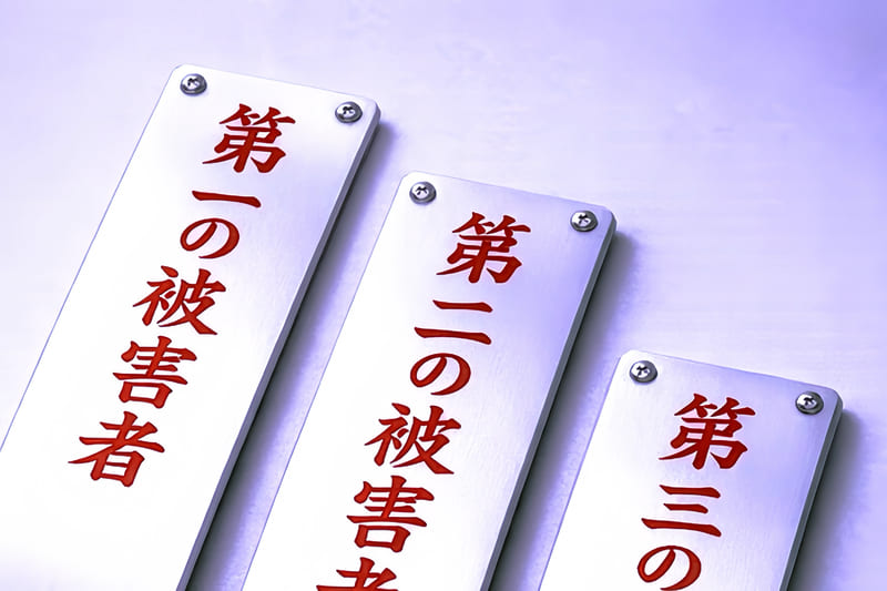 第一の被害者・第二の被害者・第三の被害者と書いてある白いプレート