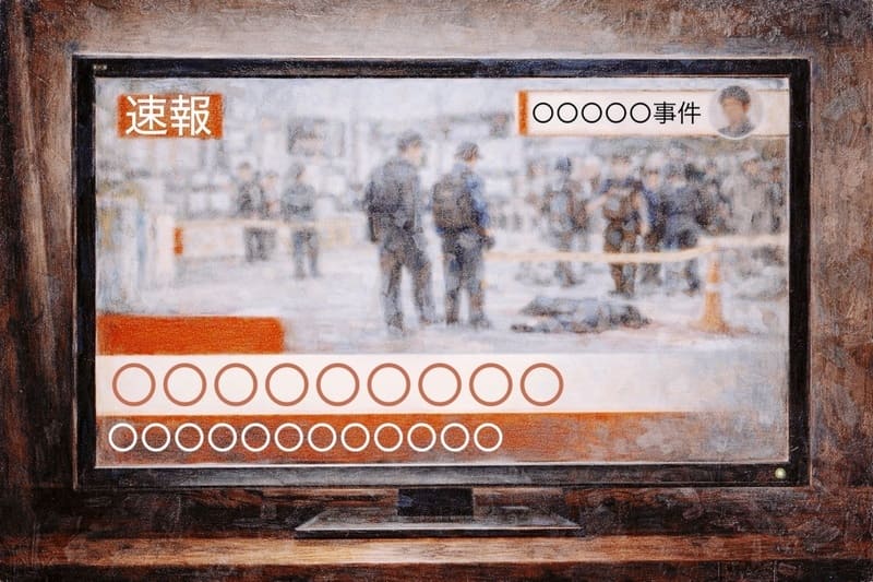 ニュースで殺人事件の放送をしている画面