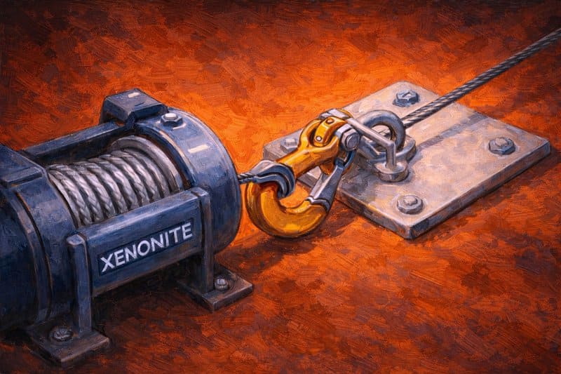 ウィンチをアンカー・プレートにフックで引っかける。ウインチのケーシングもキセノナイトだから、
の画像イメージ。