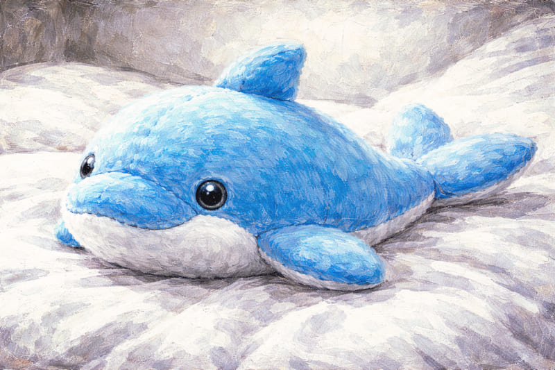 ひかりがショッピングモールで選んだイルカのぬいぐるみイメージ