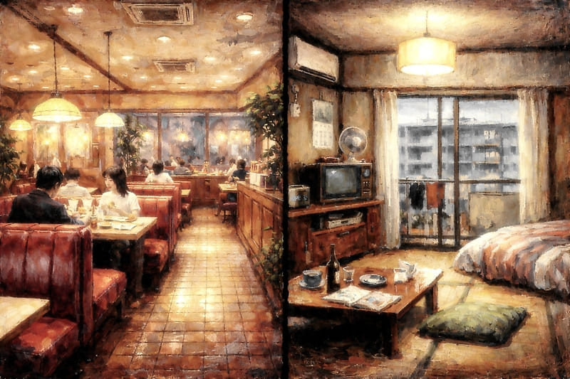 ファミレス、母親のアパートの内装イメージ