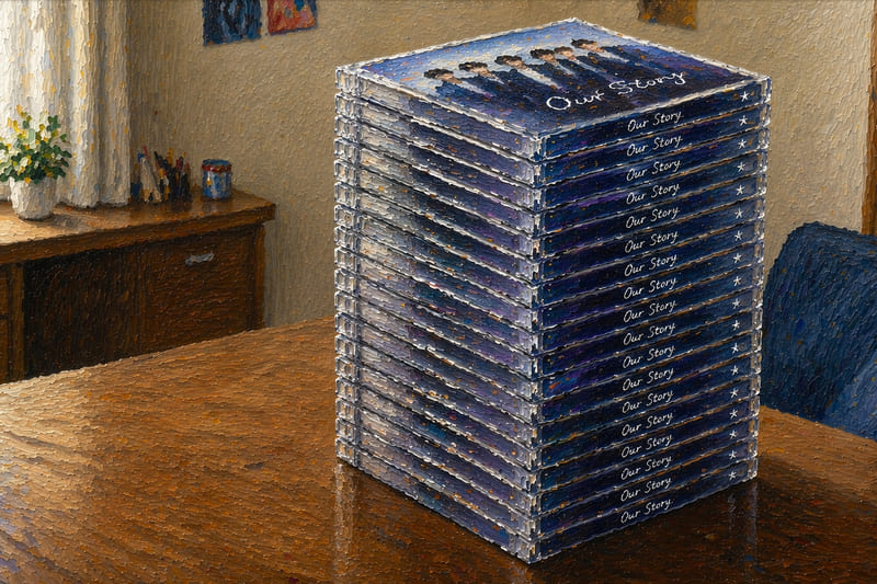 積み上がった男性アイドルグループのCD