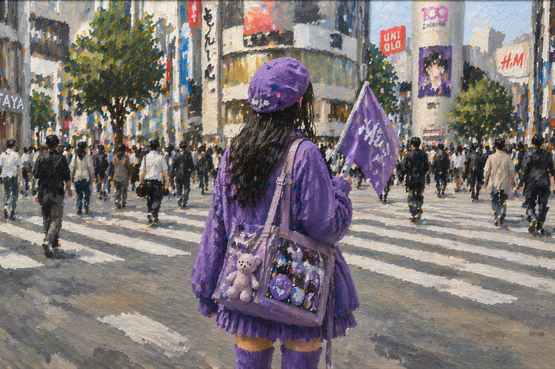 全身紫の道哉担女性