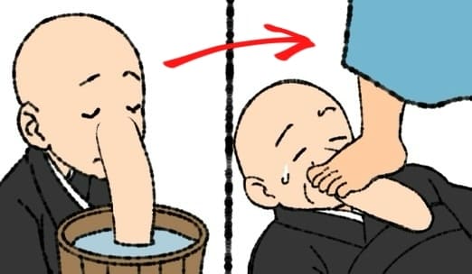 鼻を熱湯で茹でて踏む