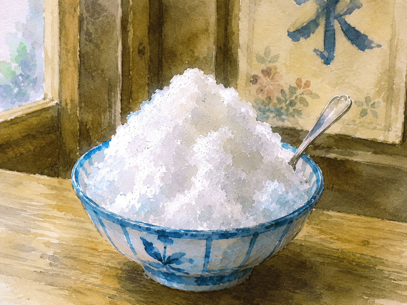 かき氷。雪いという氷に砂糖がそのままかけてあるもの。百合が食べていた。