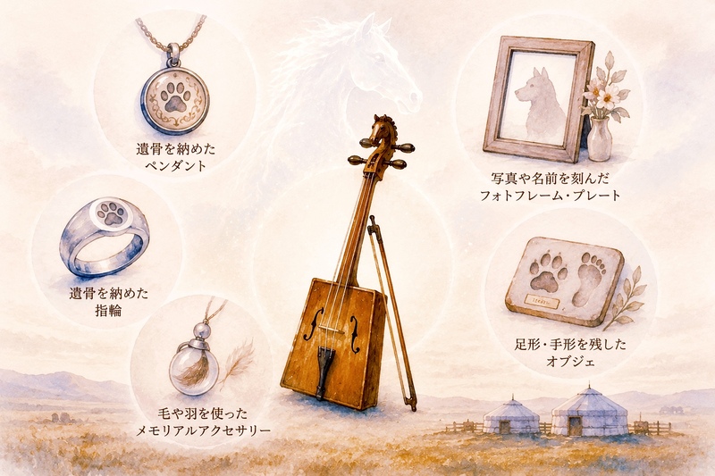 ペットの遺品を使ったメモリアルグッズの品々