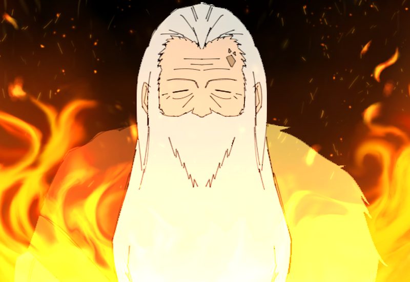 炎の中の無瞋上人イラスト